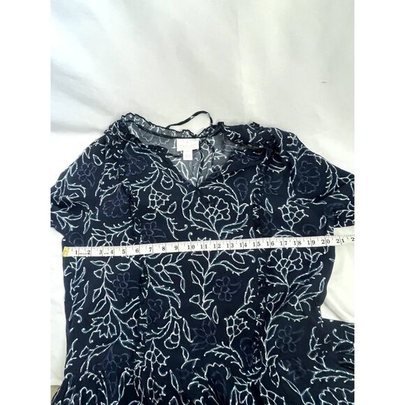 Caslon Navy Blue Shift Dress sz Petite S Floral Botanical Ruffles Boho Peasant - Picture 10 of 11